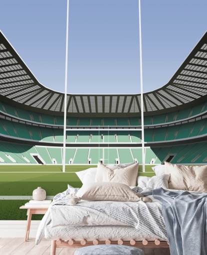 mural de papel de parede de rúgbi verde da Inglaterra chamado Twickenham Rugby Stadium, de Matthew J I Wood Design & Illustration