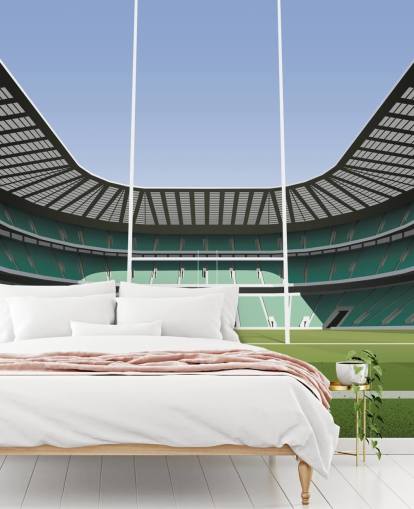 groene rugbymuurschildering in Engeland genaamd Twickenham Rugby Stadium door Matthew J I Wood Design & Illustration groene rugbymuurschildering in Engeland genaamd Twickenham Rugby Stadium door Matthew J I Wood Design & Illustration