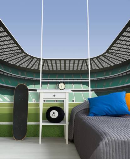 carta da parati murale verde del rugby dell'Inghilterra chiamata Twickenham Rugby Stadium di Matthew J I Wood Design & Illustration