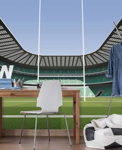 grønt england rugby tapetmaleri kaldet Twickenham Rugby Stadium af Matthew J I Wood Design & Illustration