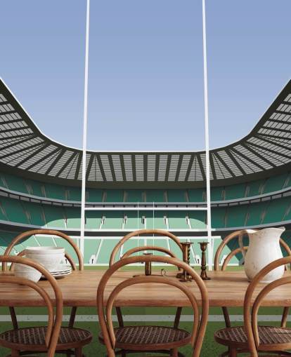 mural de papel pintado de rugby de Inglaterra verde llamado Twickenham Rugby Stadium de Matthew J I Wood Design & Illustration mural de papel pintado de rugby de Inglaterra verde llamado Twickenham Rugby Stadium de Matthew J I Wood Design & Illustration