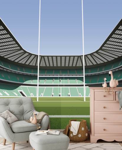 papier peint mural de rugby en Angleterre verte appelé Twickenham Rugby Stadium par Matthew J I Wood Design & Illustration