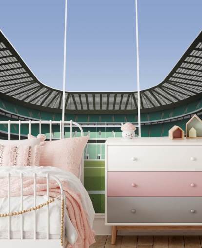 vihreä englantilainen rugby-taustakuvamaalaus nimeltä Twickenham Rugby Stadium, kirjoittanut Matthew J I Wood Design & Illustration