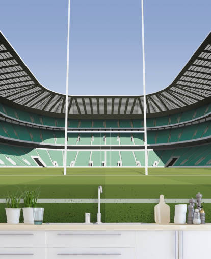 mural de papel pintado de rugby de Inglaterra verde llamado Twickenham Rugby Stadium de Matthew J I Wood Design & Illustration mural de papel pintado de rugby de Inglaterra verde llamado Twickenham Rugby Stadium de Matthew J I Wood Design & Illustration