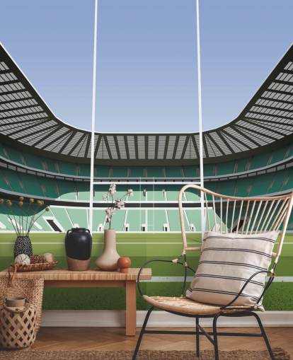 carta da parati murale verde del rugby dell'Inghilterra chiamata Twickenham Rugby Stadium di Matthew J I Wood Design & Illustration