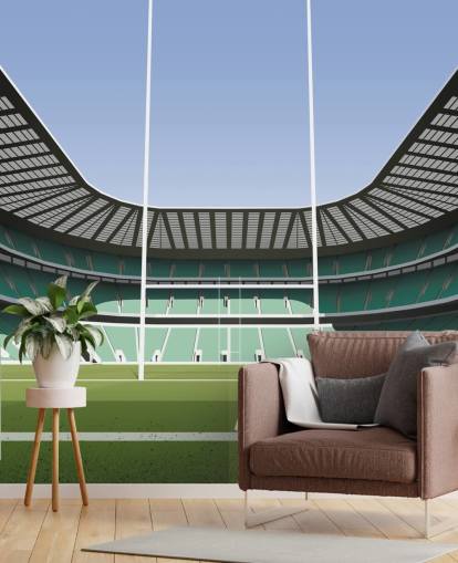 mural de papel pintado de rugby de Inglaterra verde llamado Twickenham Rugby Stadium de Matthew J I Wood Design & Illustration mural de papel pintado de rugby de Inglaterra verde llamado Twickenham Rugby Stadium de Matthew J I Wood Design & Illustration