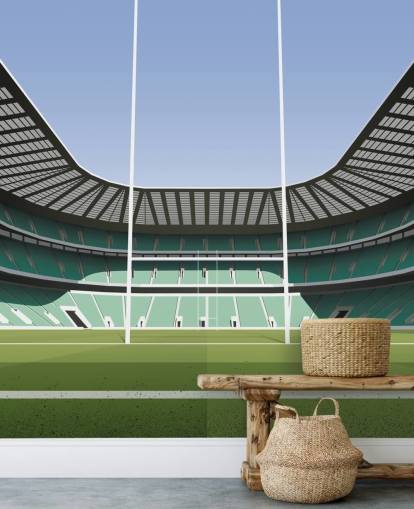 mural de papel pintado de rugby de Inglaterra verde llamado Twickenham Rugby Stadium de Matthew J I Wood Design & Illustration mural de papel pintado de rugby de Inglaterra verde llamado Twickenham Rugby Stadium de Matthew J I Wood Design & Illustration