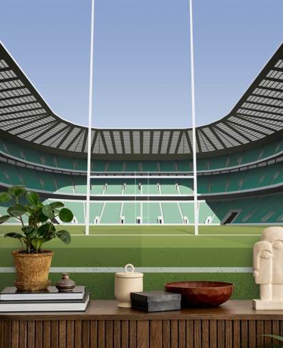 mural de papel pintado de rugby de Inglaterra verde llamado Twickenham Rugby Stadium de Matthew J I Wood Design & Illustration