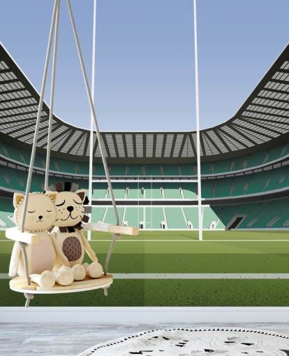 vihreä englantilainen rugby-taustakuvamaalaus nimeltä Twickenham Rugby Stadium, kirjoittanut Matthew J I Wood Design & Illustration