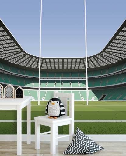 mural de papel de parede de rúgbi verde da Inglaterra chamado Twickenham Rugby Stadium, de Matthew J I Wood Design & Illustration