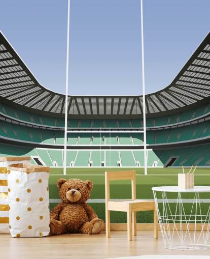 mural de papel pintado de rugby de Inglaterra verde llamado Twickenham Rugby Stadium de Matthew J I Wood Design & Illustration