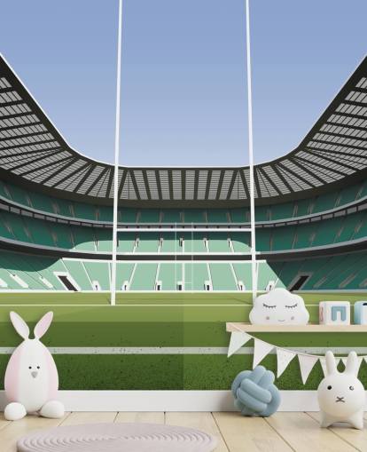 carta da parati murale verde del rugby dell'Inghilterra chiamata Twickenham Rugby Stadium di Matthew J I Wood Design & Illustration
