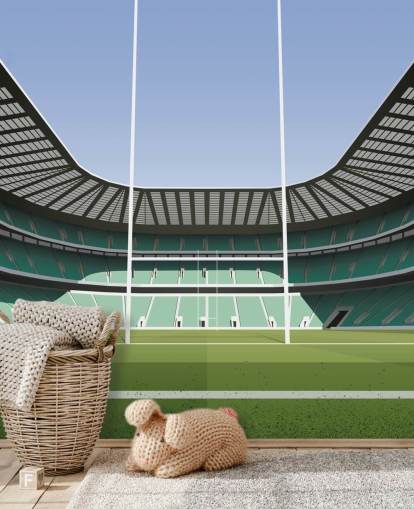 groene rugbymuurschildering in Engeland genaamd Twickenham Rugby Stadium door Matthew J I Wood Design & Illustration
