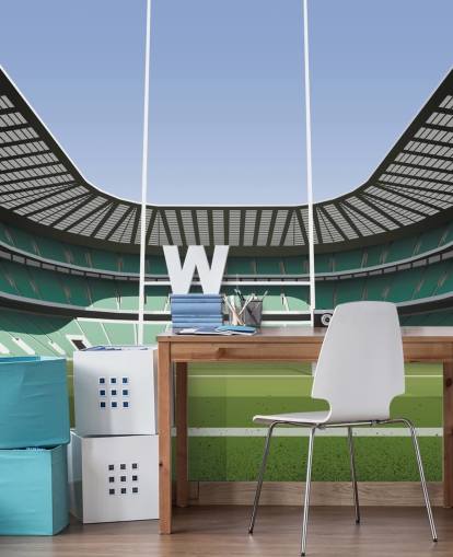 mural de papel de parede de rúgbi verde da Inglaterra chamado Twickenham Rugby Stadium, de Matthew J I Wood Design & Illustration