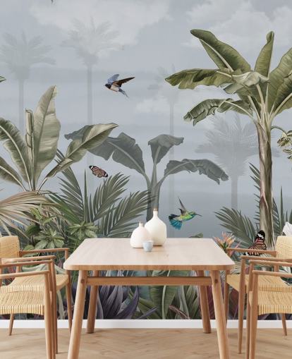 papier peint mural de la jungle bleue appelé A Day in the Jungle Blue at Wallsauce pour chambres papier peint mural de la jungle bleue appelé A Day in the Jungle Blue at Wallsauce pour chambres