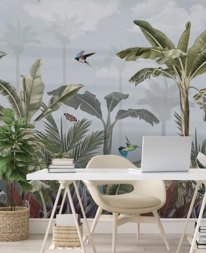 blue jungle wallpaper mural called A Day in the Jungle Blue at Wallsauce for bedrooms blue jungle wallpaper mural called A Day in the Jungle Blue at Wallsauce for bedrooms