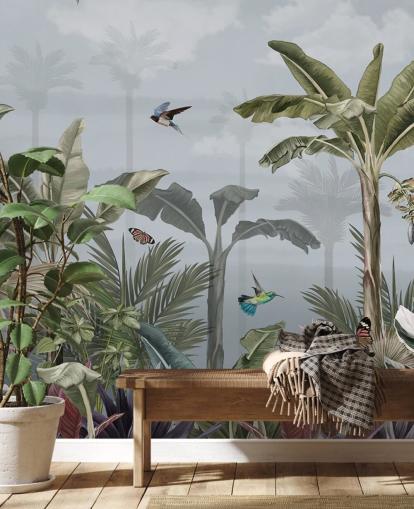 papier peint mural de la jungle bleue appelé A Day in the Jungle Blue at Wallsauce pour chambres papier peint mural de la jungle bleue appelé A Day in the Jungle Blue at Wallsauce pour chambres