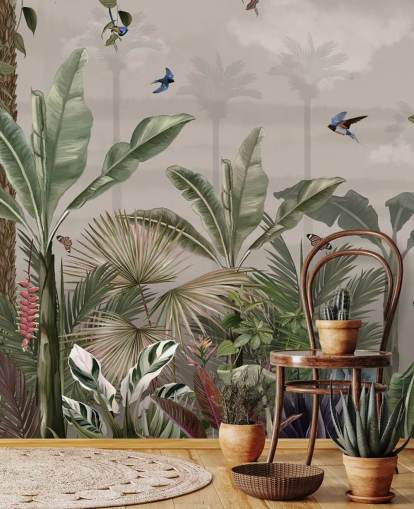 carta da parati murale con giungla chiamata A Day in the Jungle at Wallsauce per camere da letto e corridoi carta da parati murale con giungla chiamata A Day in the Jungle at Wallsauce per camere da letto e corridoi