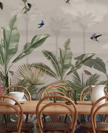 jungle wallpaper mural called A Day in the Jungle at Wallsauce for bedrooms and hallways