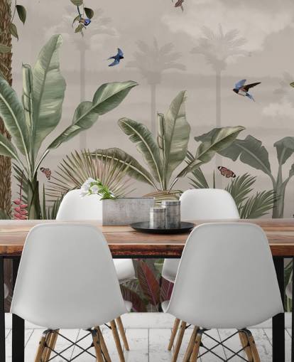 jungle wallpaper mural called A Day in the Jungle at Wallsauce for bedrooms and hallways