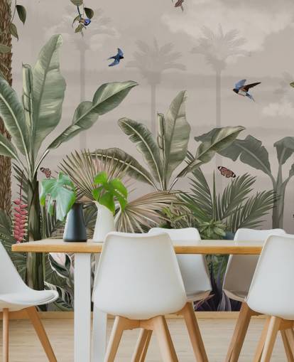 mural de papel de parede da selva chamado A Day in the Jungle at Wallsauce para quartos e corredores mural de papel de parede da selva chamado A Day in the Jungle at Wallsauce para quartos e corredores