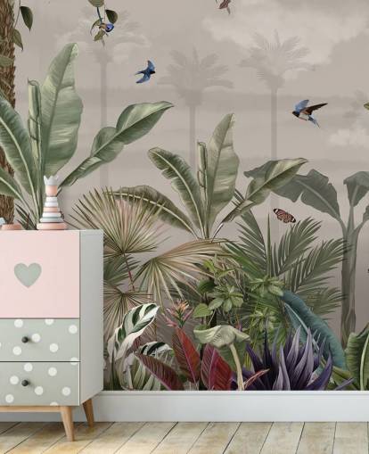 behangmuurschildering met de naam A Day in the Jungle at Wallsauce voor slaapkamers en gangen