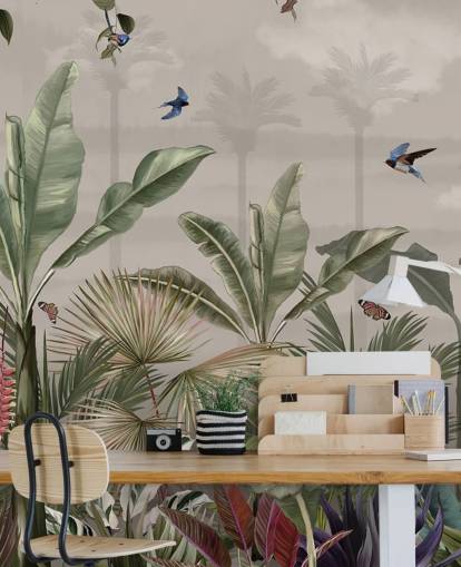 mural de papel pintado de la jungla llamado Un día en la jungla en Wallsauce para dormitorios y pasillos mural de papel pintado de la jungla llamado Un día en la jungla en Wallsauce para dormitorios y pasillos