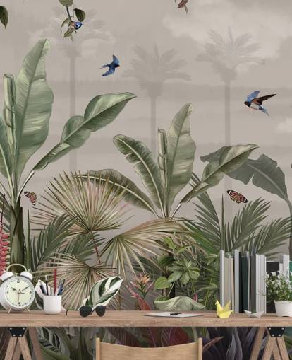 mural de papel de parede da selva chamado A Day in the Jungle at Wallsauce para quartos e corredores