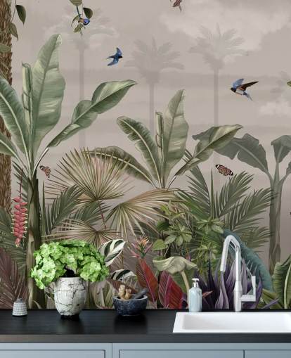 papier peint mural de la jungle intitulé A Day in the Jungle at Wallsauce pour les chambres et les couloirs