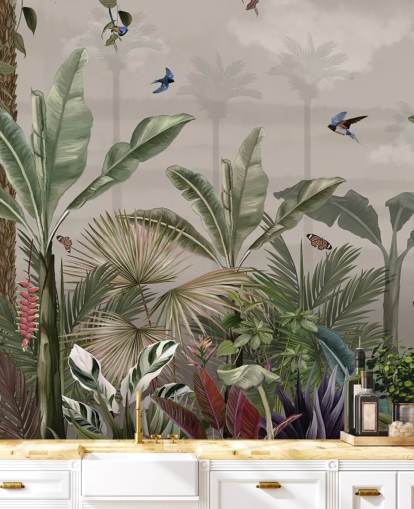 mural de papel de parede da selva chamado A Day in the Jungle at Wallsauce para quartos e corredores mural de papel de parede da selva chamado A Day in the Jungle at Wallsauce para quartos e corredores