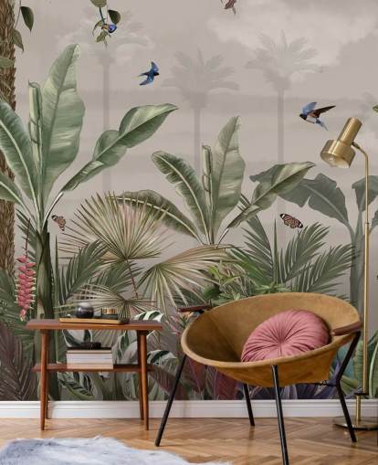 mural de papel de parede da selva chamado A Day in the Jungle at Wallsauce para quartos e corredores