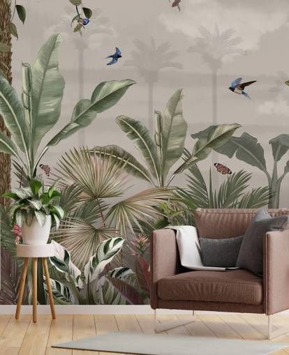 mural de papel de parede da selva chamado A Day in the Jungle at Wallsauce para quartos e corredores mural de papel de parede da selva chamado A Day in the Jungle at Wallsauce para quartos e corredores