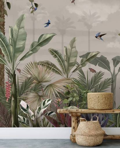 behangmuurschildering met de naam A Day in the Jungle at Wallsauce voor slaapkamers en gangen