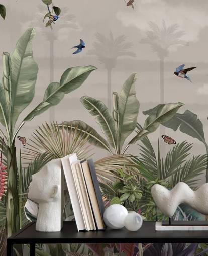 mural de papel de parede da selva chamado A Day in the Jungle at Wallsauce para quartos e corredores