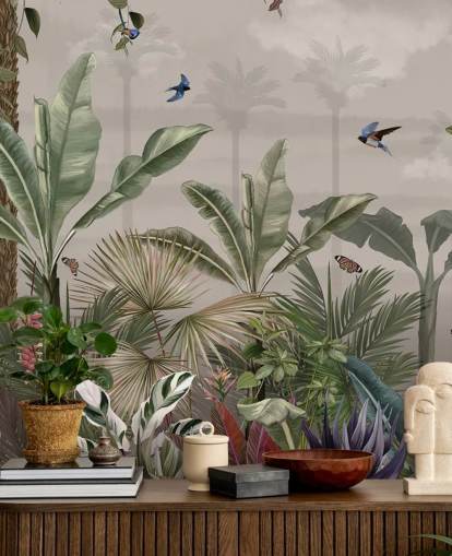 carta da parati murale con giungla chiamata A Day in the Jungle at Wallsauce per camere da letto e corridoi carta da parati murale con giungla chiamata A Day in the Jungle at Wallsauce per camere da letto e corridoi