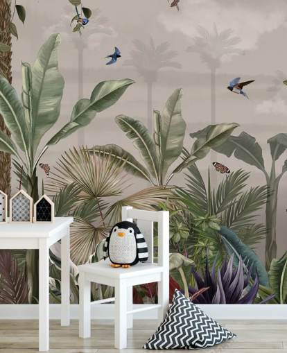 jungle wallpaper mural called A Day in the Jungle at Wallsauce for bedrooms and hallways jungle wallpaper mural called A Day in the Jungle at Wallsauce for bedrooms and hallways
