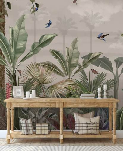 jungle wallpaper mural called A Day in the Jungle at Wallsauce for bedrooms and hallways jungle wallpaper mural called A Day in the Jungle at Wallsauce for bedrooms and hallways