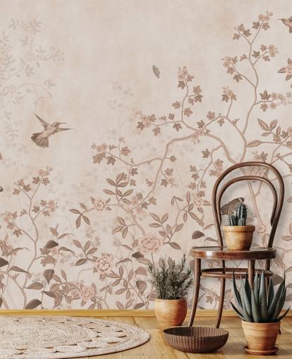 beige jungle wall mural called Beige Birds and Butterflies at Wallsauce for bedrooms, bathrooms and hallways beige jungle wall mural called Beige Birds and Butterflies at Wallsauce for bedrooms, bathrooms and hallways
