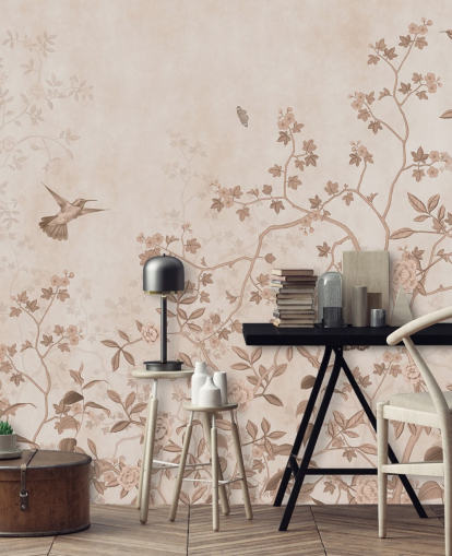 murale beige con giungla chiamato Beige Birds and Butterflies at Wallsauce per camere da letto, bagni e corridoi murale beige con giungla chiamato Beige Birds and Butterflies at Wallsauce per camere da letto, bagni e corridoi