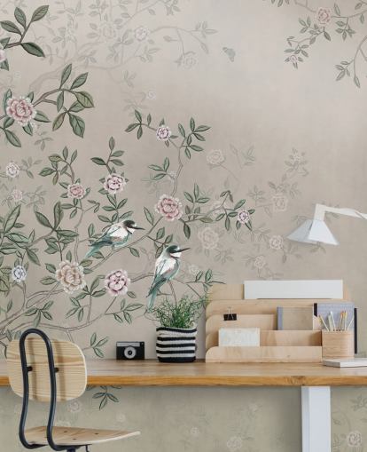 papier peint mural beige sur la nature intitulé Birds Singing in the Rose Garden at Wallsauce pour les chambres, les salons et les salles de bain papier peint mural beige sur la nature intitulé Birds Singing in the Rose Garden at Wallsauce pour les chambres, les salons et les salles de bain