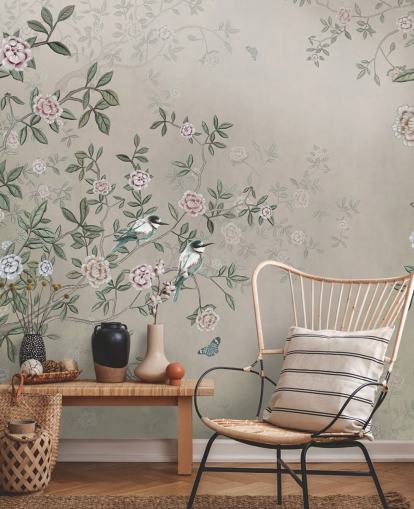 beige nature wallpaper mural called Birds Singing in the Rose Garden at Wallsauce for bedrooms, living rooms and bathrooms beige nature wallpaper mural called Birds Singing in the Rose Garden at Wallsauce for bedrooms, living rooms and bathrooms