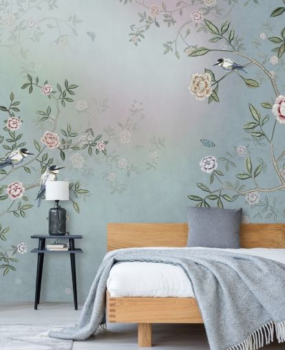 papier peint mural de roseraie bleue appelé Birds Singing in the Rose Garden Blue at Wallsauce pour les chambres, les salons et les salles de bain papier peint mural de roseraie bleue appelé Birds Singing in the Rose Garden Blue at Wallsauce pour les chambres, les salons et les salles de bain