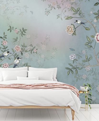 papier peint mural de roseraie bleue appelé Birds Singing in the Rose Garden Blue at Wallsauce pour les chambres, les salons et les salles de bain papier peint mural de roseraie bleue appelé Birds Singing in the Rose Garden Blue at Wallsauce pour les chambres, les salons et les salles de bain