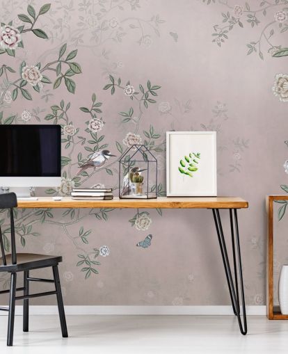 papier peint mural de roseraie rose appelé Birds Singing in the Rose Garden Pink at Wallsauce pour les chambres, les salons et les salles de bain papier peint mural de roseraie rose appelé Birds Singing in the Rose Garden Pink at Wallsauce pour les chambres, les salons et les salles de bain