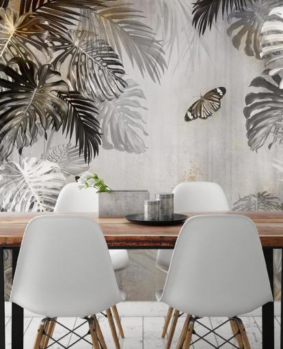 grey jungle wallpaper mural called Butterflies in the Palm Trees at Wallsauce for bathrooms, kitchens and hallways grey jungle wallpaper mural called Butterflies in the Palm Trees at Wallsauce for bathrooms, kitchens and hallways