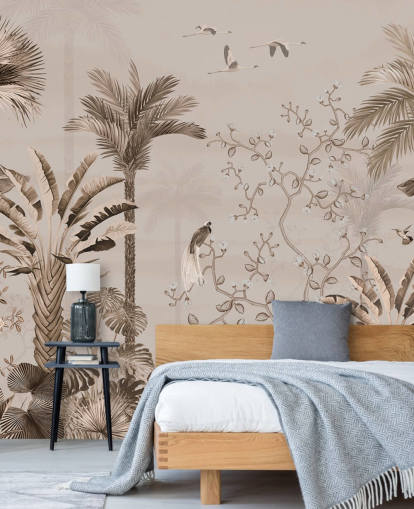 mural de papel pintado de chinoiseries llamado Chinoiserie Tropical Forest en Wallsauce