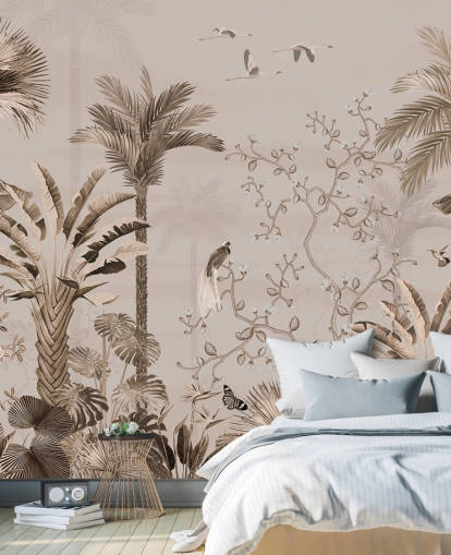 chinoiseries tapetmaleri kaldet Chinoiserie Tropical Forest på Wallsauce