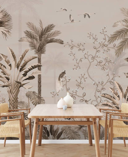 mural de papel pintado de chinoiseries llamado Chinoiserie Tropical Forest en Wallsauce