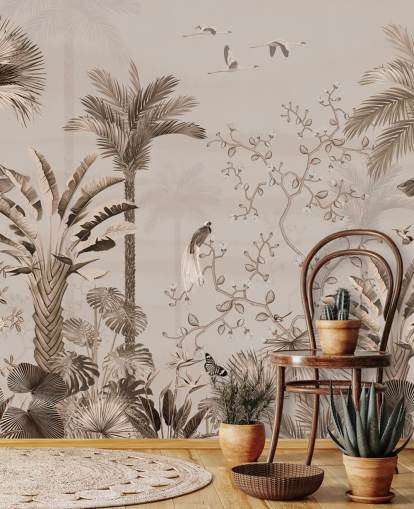 chinoiseries wallpaper mural called Chinoiserie Tropical Forest at Wallsauce