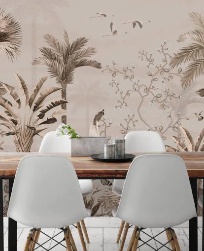 Chinoiseries-Tapetenwandbild mit dem Titel Chinoiserie Tropical Forest in Wallsauce
